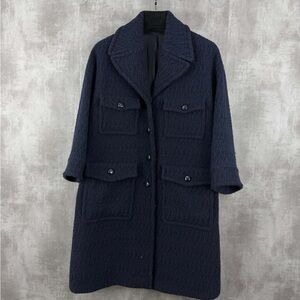 🚩steal authentic Gucci Dark Blue Coat with Burgundy Trim